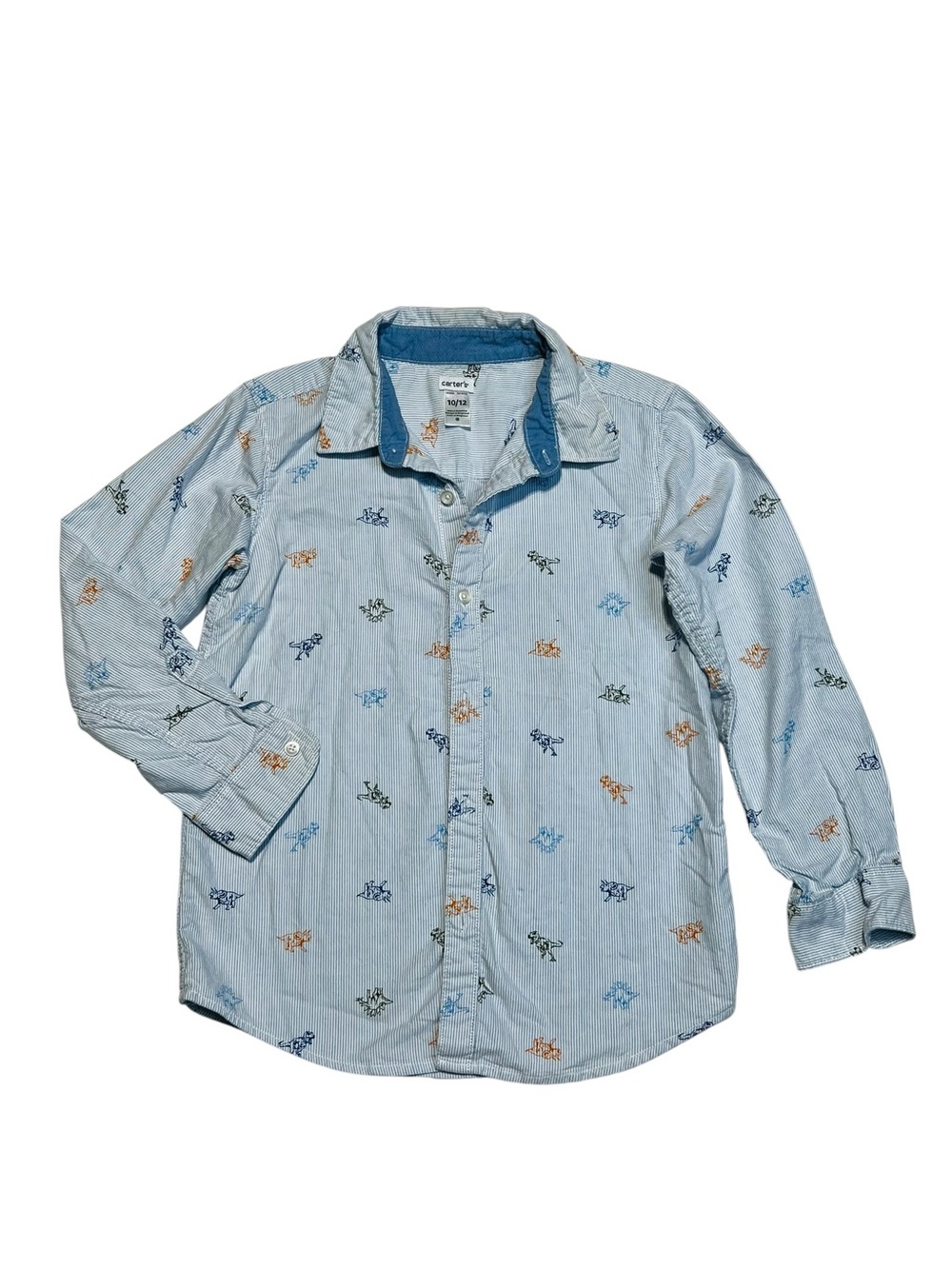 Carter's Light Blue Button-Down Shirt with Multicolor Dino Print